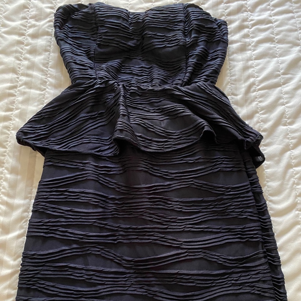 Navy Blue Peplum Strapless Cocktail Dress